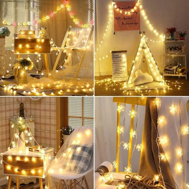 

Snowflake String Lights Garlands Fairy Light Flashing Lights 6M 40leds Outdoor for Wedding Decor Home Decoration Accessories