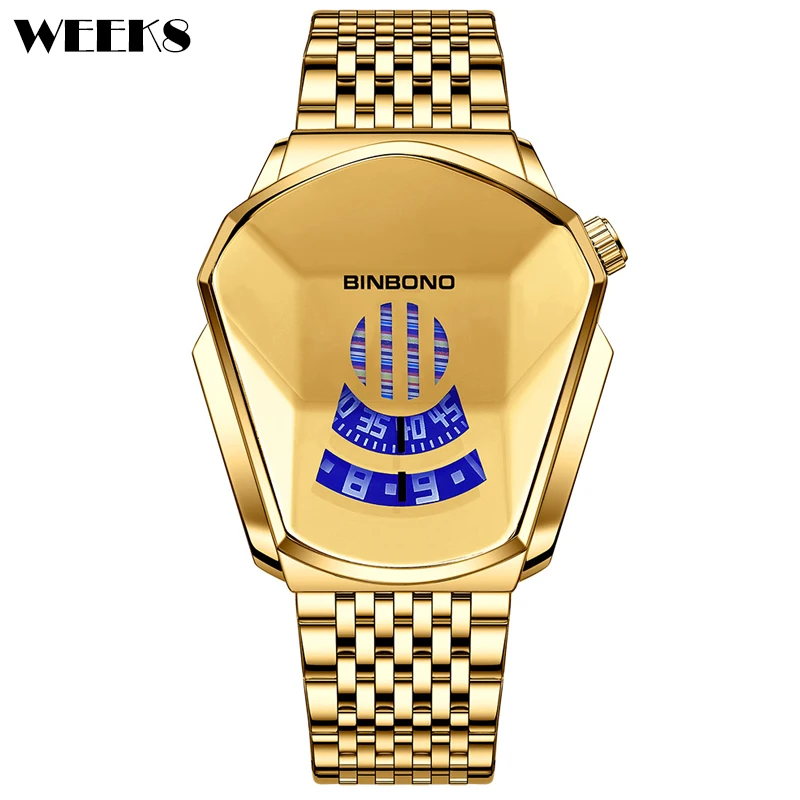 

12 Style NEW Locomotive Watch For Men Quartz Steel Wristwatch Luxury Gold Color Waterproof Male Cool Military Sports Wrist Reloj