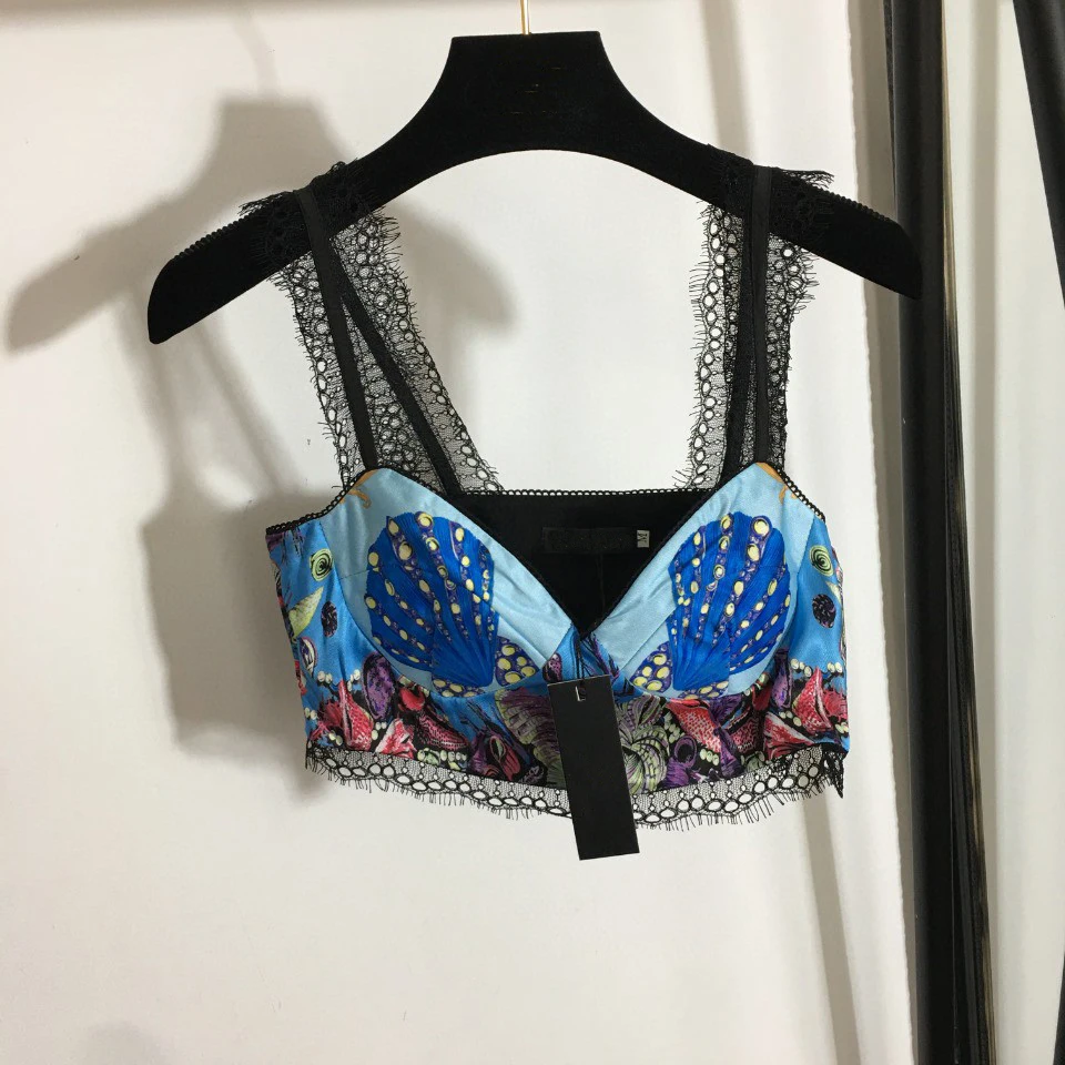 

High Quality Luxury Summer Sexy Women Seashells Sea Creatures Lace Bra Camis Crop Tops