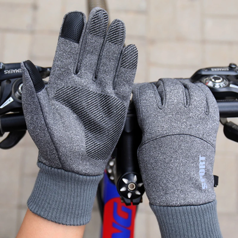 

Велосипедные перчатки для мужчин и женщин, однотонные, для улицы, водонепроницаемые, ветрозащитные, теплые, бархатные, утепленные, спортивн...