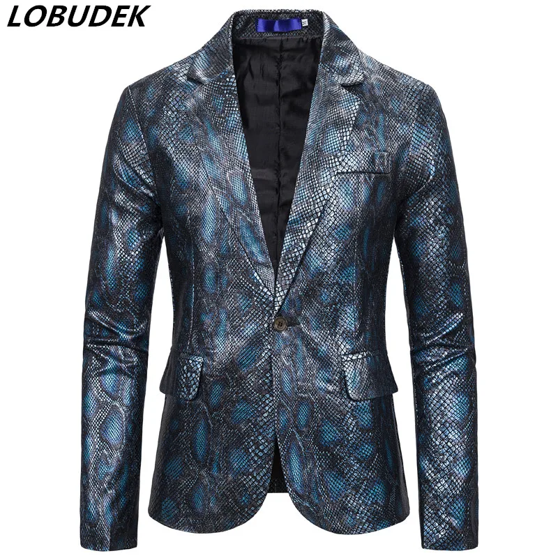 Мужской блейзер для ночного клуба певец и ведущий пиджак с принтом змеи