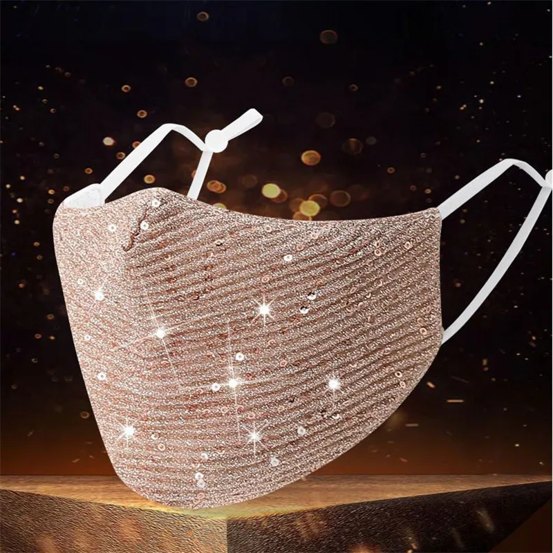 Модная женская блестящая маска с принтом моющаяся дышащая для лица из вискозы