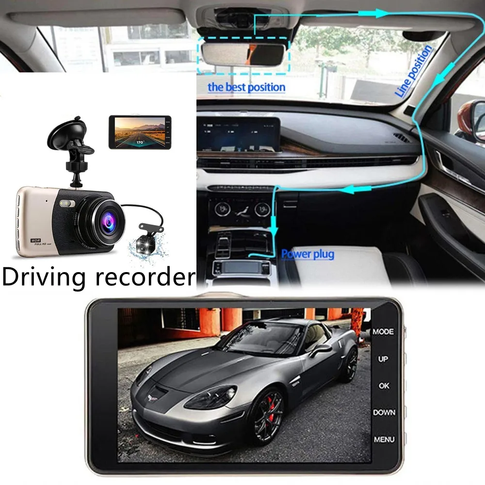 

1080P FHD 4.0 Inch IPS Screen Car Dash Dual Lens Cam Camera Video Front And Rear 150mAH Mount Bracket Holder With Sucker