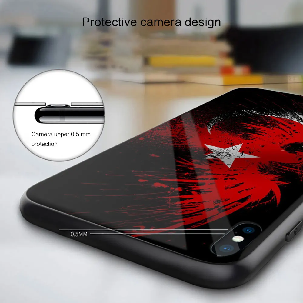 

Glass Soft Balck Case Shell for iPhone 12 11 Pro X XS Max XR 8 7 6 Plus SE 2020 S Cover Turkey Flag