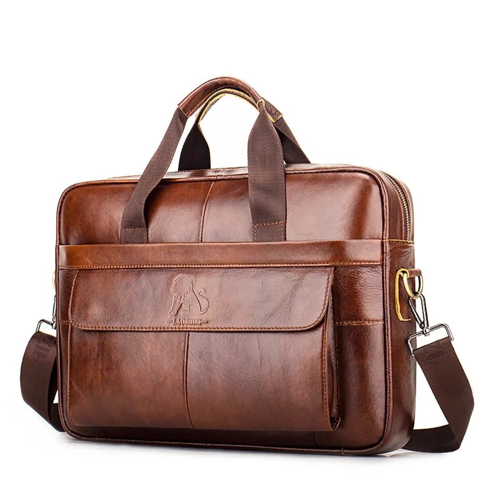 

Genuine Leather Men Handbag 13" Laptop Business Working Men's Briefcase Shoulder Bag Cow Leather Crossbody Bags For Men