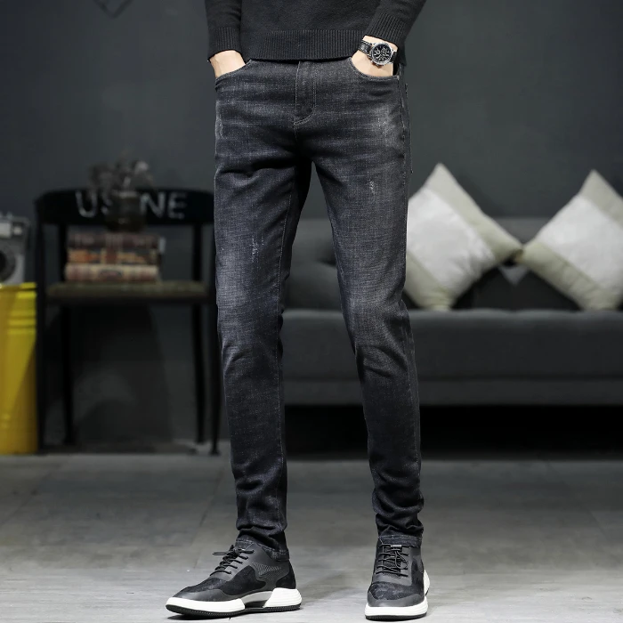 Обтягивающие мужские джинсы облегающие Корейская версия тонкие повседневные