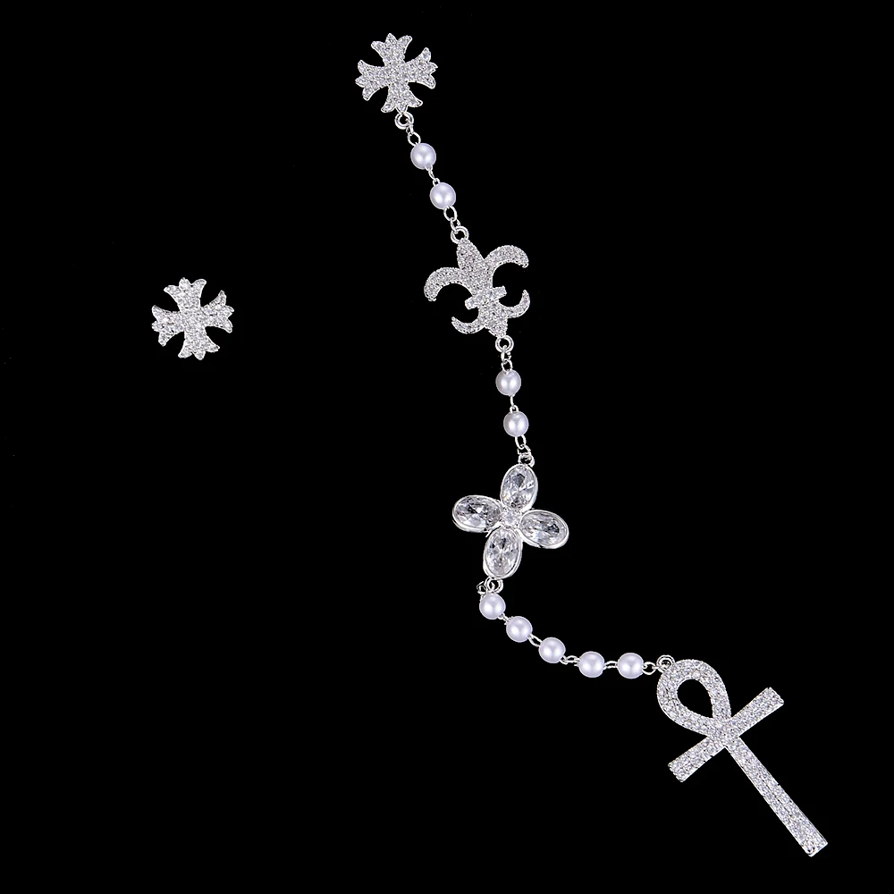 Модные Асимметричные Длинные висячие серьги-кисточки с цветочным крестом для