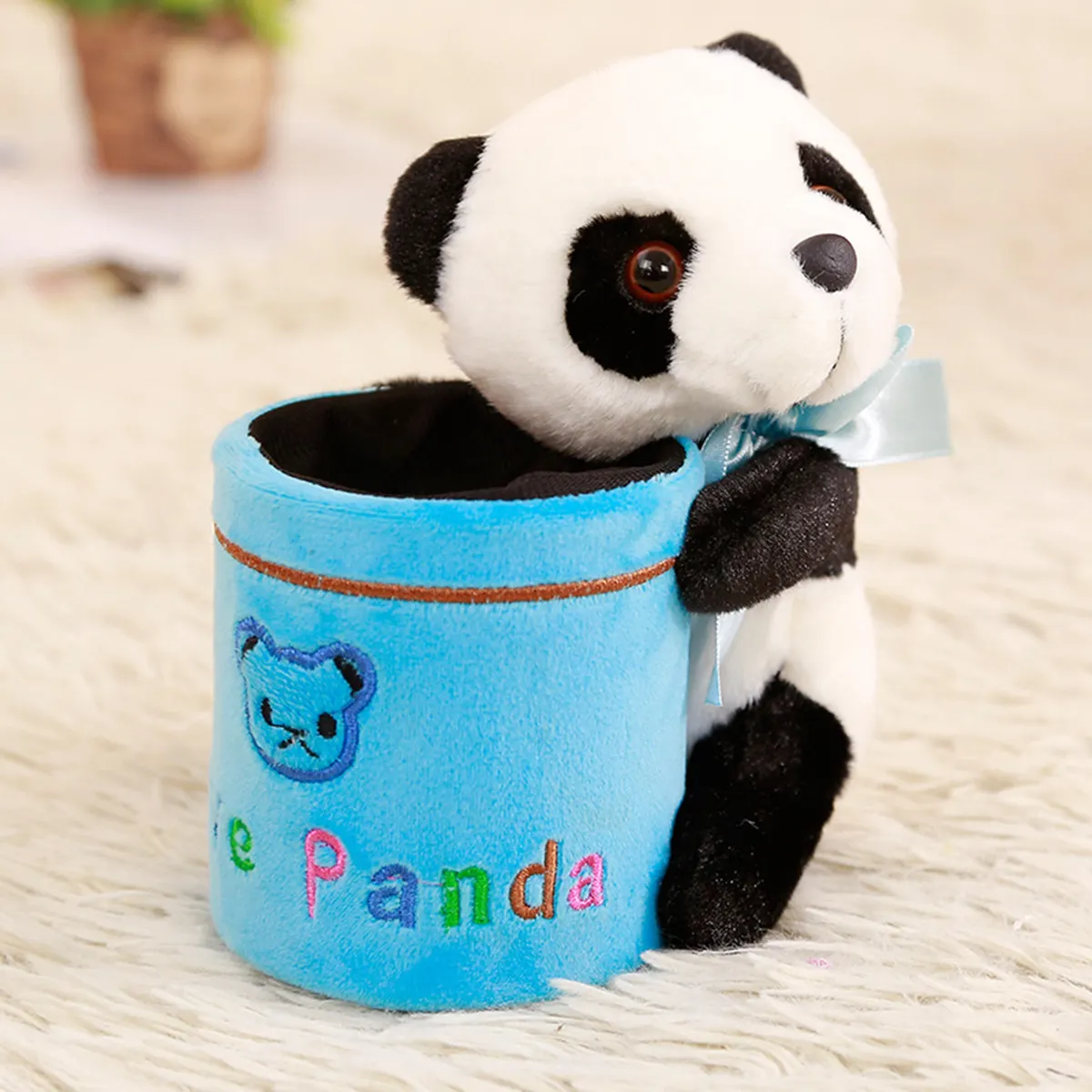 blue 1 шт. Kawaii Panda Плюшевые игрушки для детей канцелярские принадлежности Подарочная коробка для карандашей щетка ручка горшок девочка мальчик мягкие плюшевые Взрослые День Рождения - Цвет: blue