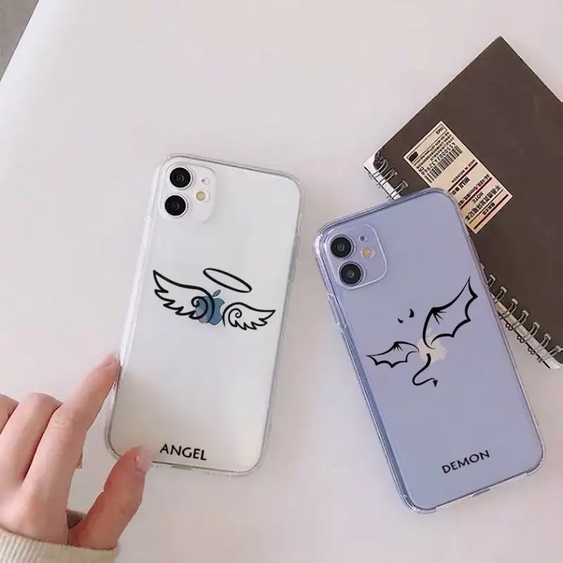 

Demon Angel Couple BFF Cartoon Phone Case Clear Transparent for iPhone 11 12 13 mini pro XS MAX 8 7 6 6S Plus X 5S SE XR 2020