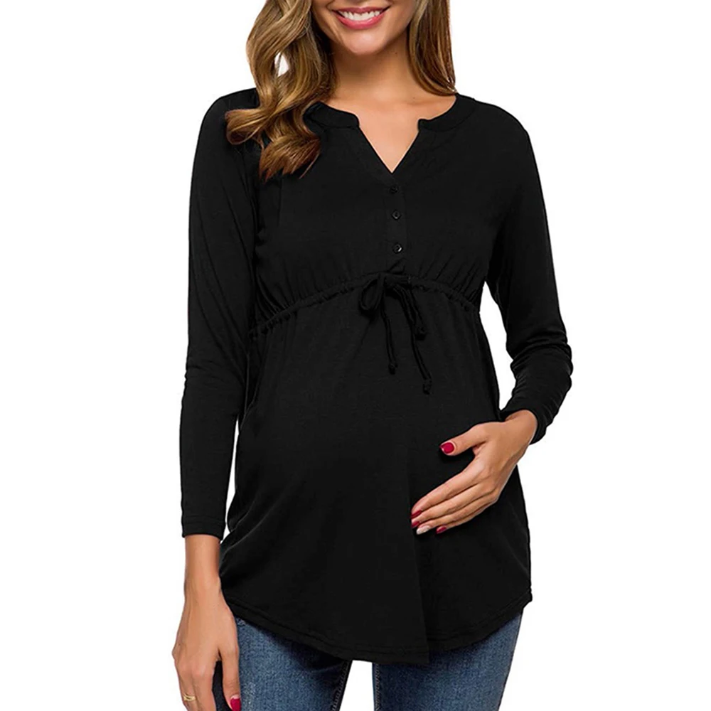 Женские топы для беременных с длинным рукавом v образным вырезом баской