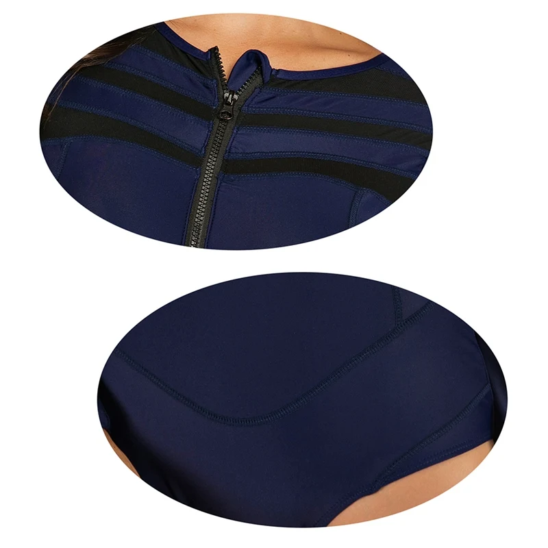 Женский сексуальный темно-синий купальник сдельный короткий рукав передняя