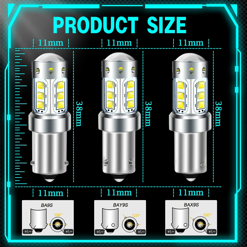 Светодиодные лампы 2 шт. BA9S BAY9S BAX9S 80 Вт Canbus H6W T4W автомобильное внутреннее
