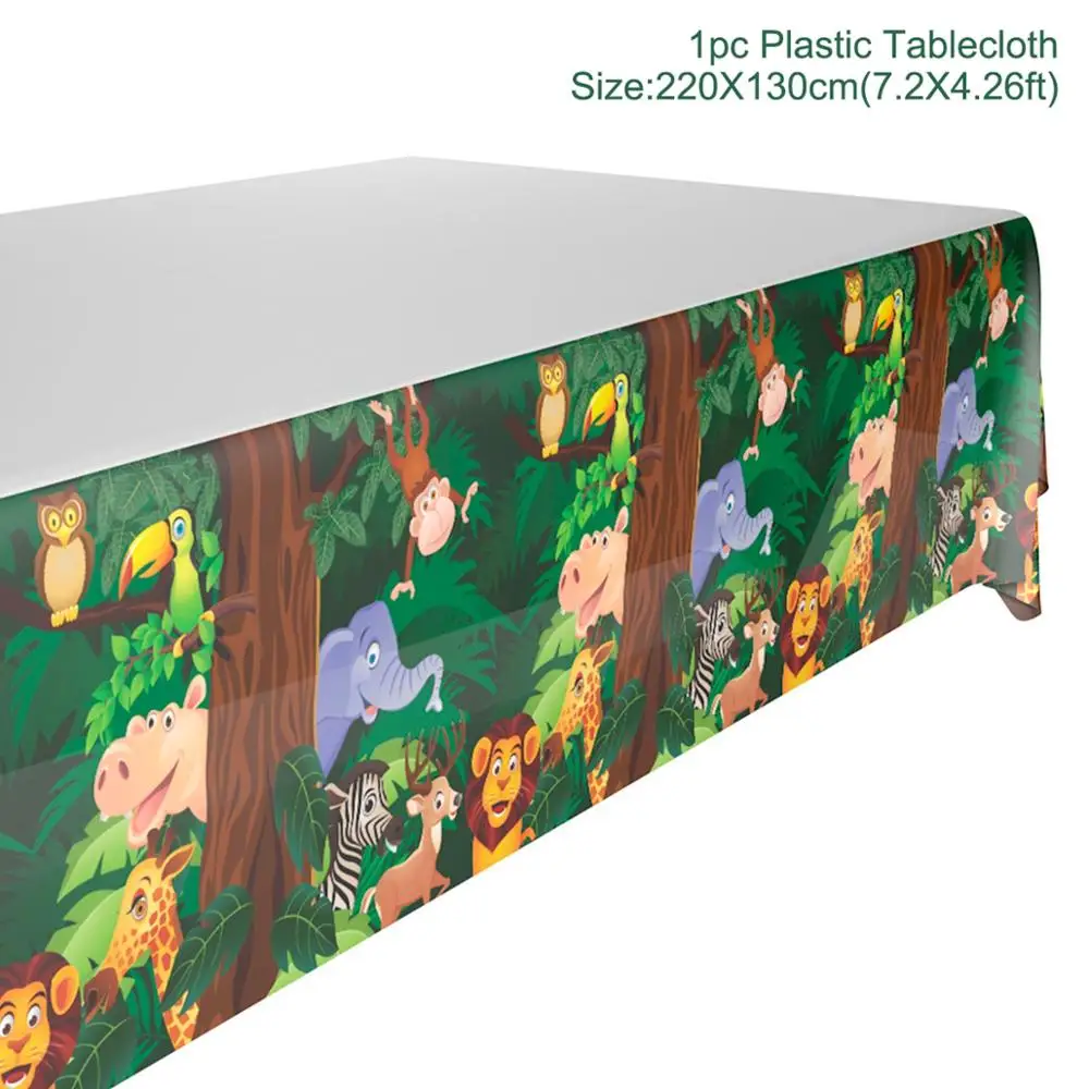 Plastic Table Cover HUIRAN джунгли принадлежности для животных Посуда С Днем Рождения Декор дети Джунгли Тема вечерние для вечеринки в стиле сафари декор для мальчиков - Цвет: Plastic Table Cover