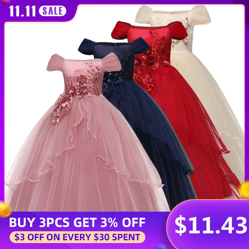 Vestidos de novia para ni&ntilde;a, Vestido largo de princesa con flores, elegante, de Navidad, talla 6, 12 y 14 a&ntilde;os-0