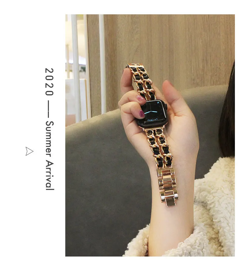 Ремешок из нержавеющей стали для Apple Watch 5 4 40 мм 44 браслет цепочка с кожаным