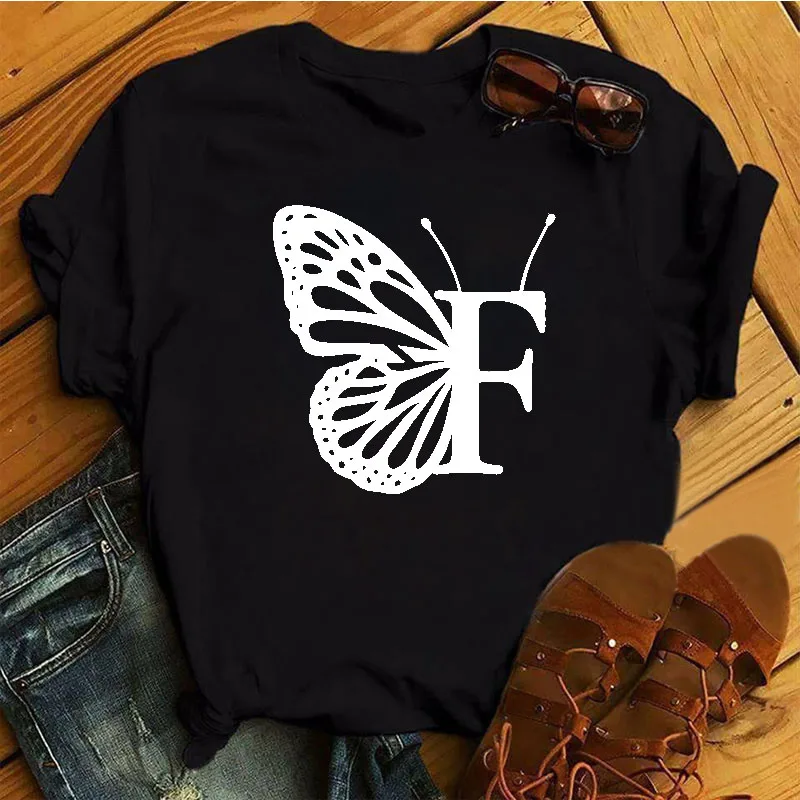 Новые женские топы с круглым вырезом принтом бабочки и надписью индивидуальным