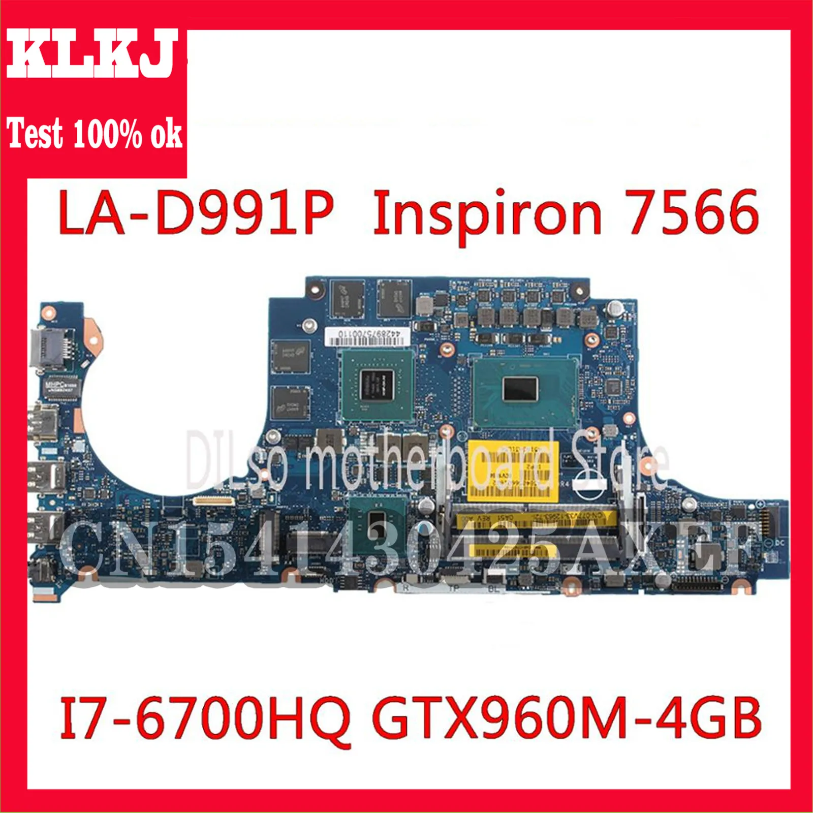 

KLKJ LA-D991P материнская плата для ноутбука DELL Inspiron 15 7566 7466 материнская плата I7-6700HQ GTX960 4 Гб CN-077V33 тест 100%