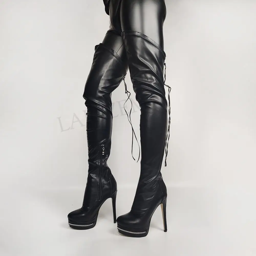 BERZIMER/женские сапоги до промежности эластичные из искусственной кожи на молнии