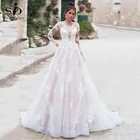 Женское кружевное свадебное платье It's yiiya, розовое ТРАПЕЦИЕВИДНОЕ ПЛАТЬЕ с длинными рукавами и аппликацией на лето 2020