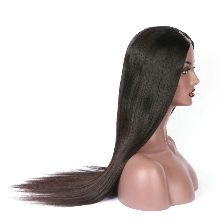 U Part Wigs Brazilian Silky Straight Natural Hairline 1B Color Bleached Knots opening Space：1*3 Remy Human Hair Glueless Wig | Шиньоны и