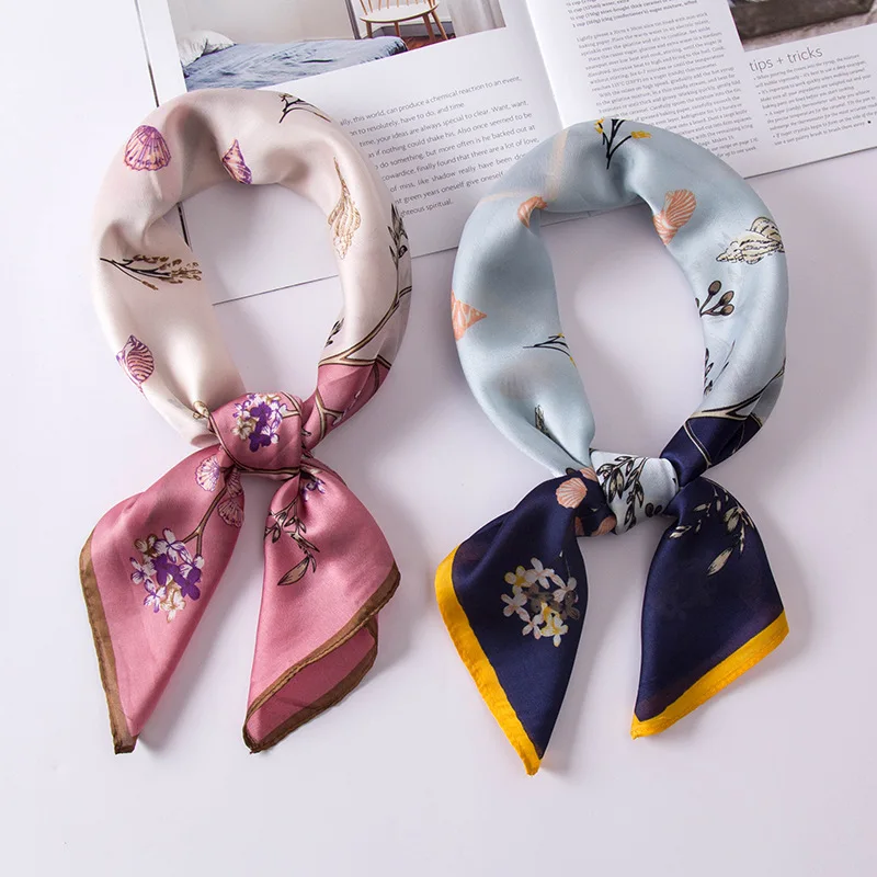 

Small Square Scarf New Imitation Silk 70 Korean Version Of Wild Fashion Retro Printing Temperament Skin-Friendly Breathable
