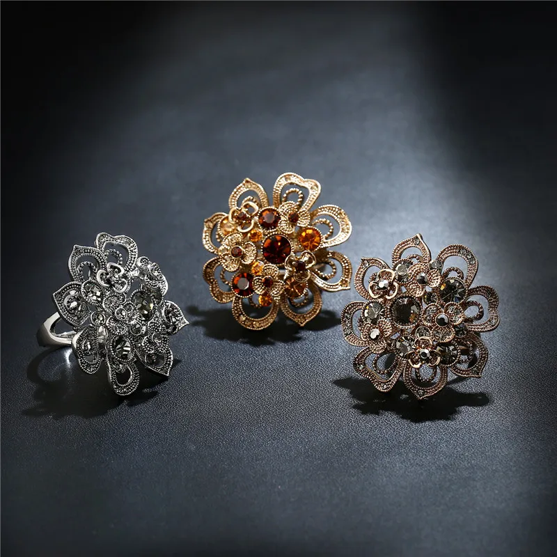 K's гаджеты Кристалл Стразы большие кольца с цветами для женщин антикварные