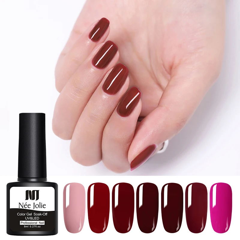 NEE JOLIE 8 мл красная серия цветной УФ Гель лак для ногтей Одноцветный отмачиваемый