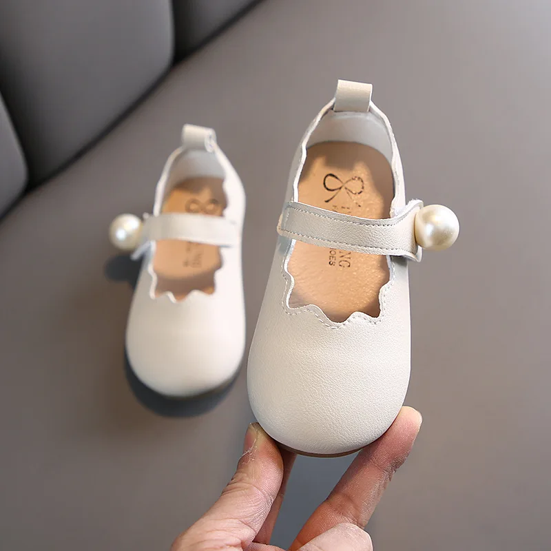 Spring Autumn Girls Princess Shoes Pearl Mary Janes Leather Kids Flats Baby Girl Single Toddlers White Black 1-6Y |