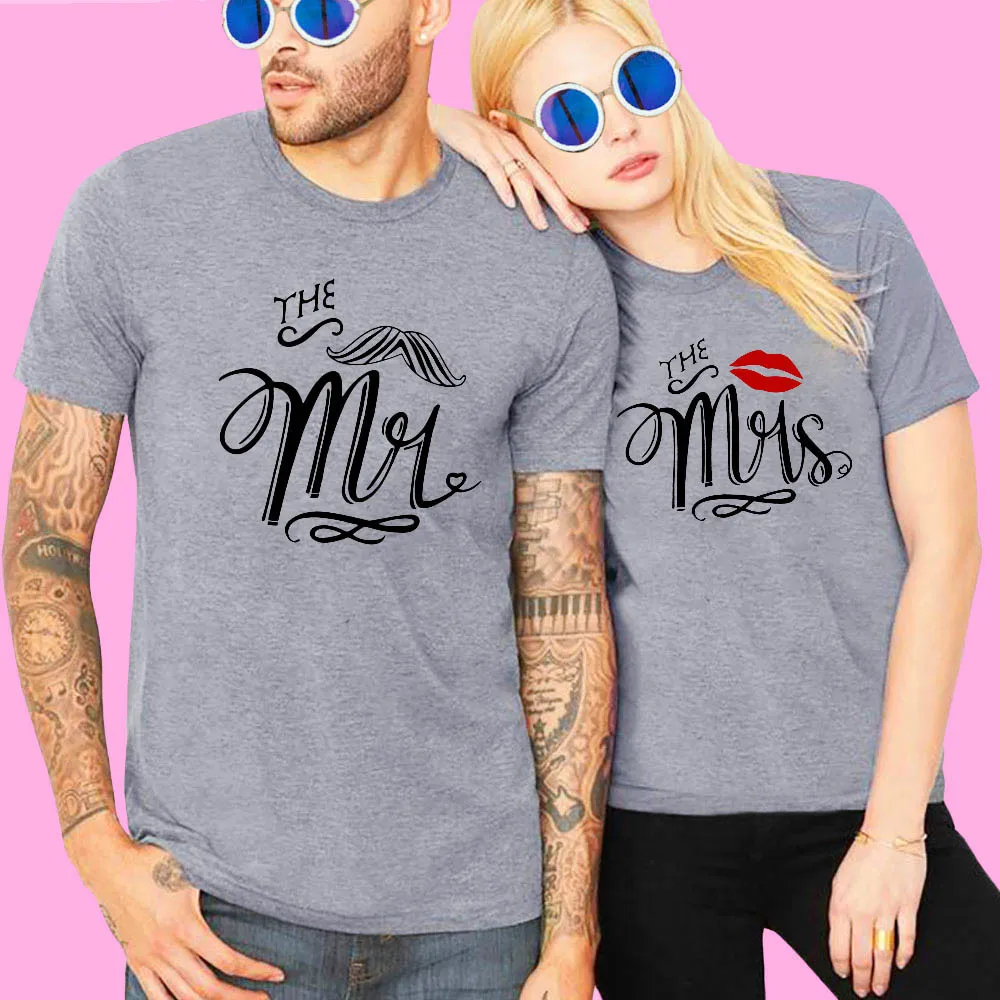 QIM The Mr And Mrs/женская летняя Одинаковая одежда с принтом для пары футболка круглым
