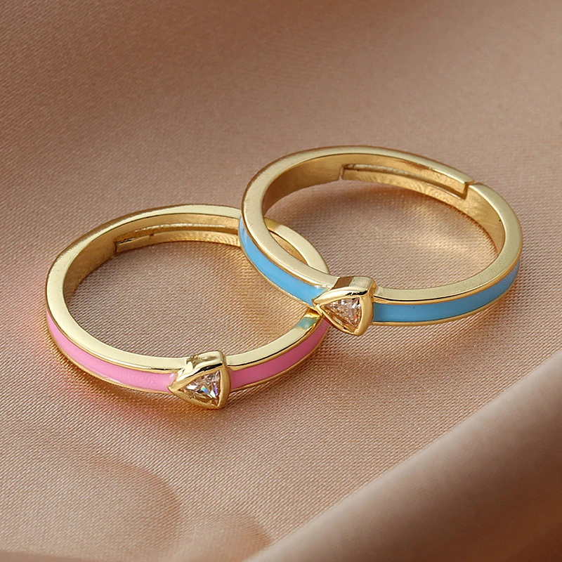 Женское регулируемое кольцо с эмалью разноцветное инкрустацией из циркония