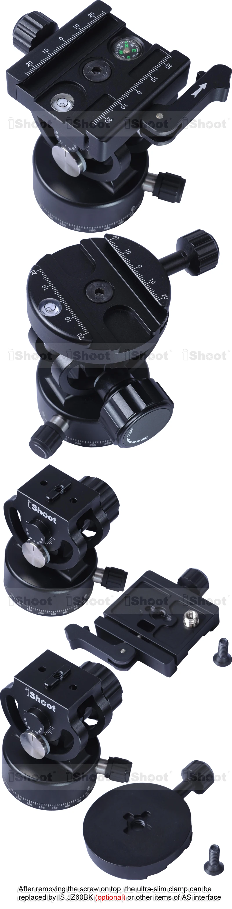 IShoot цельнометаллический 2D 360 панорама панорамные зажимные губки шаровая Головка для камеры Arca Fit БЫСТРОРАЗЪЕМНАЯ подставка на трех ножках монопод