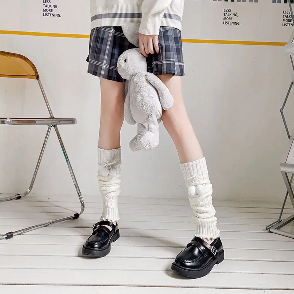 

Autumn and Winter Black White JK Foot Cover Thicke Warmth Japanese Thick Thread Knitted Twist Long Tube Lolita Leg Warmers