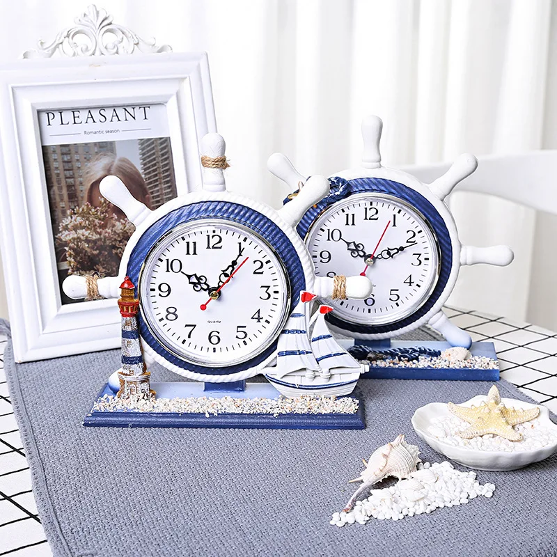 Mediterranean Style Wood Anchor Clock Hanging Wall Clock Shi