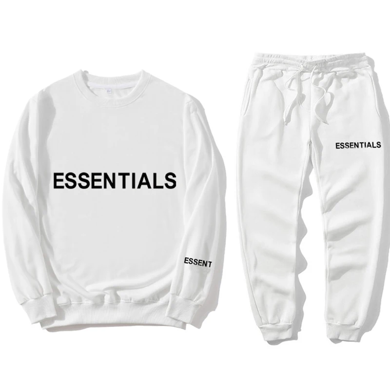 

New Essentials Men Hooded Sweatshirt Suit Pure Cotton Couple Jogging Sweatshirts Oversized Fashion Streetwear Tracksuit 2021