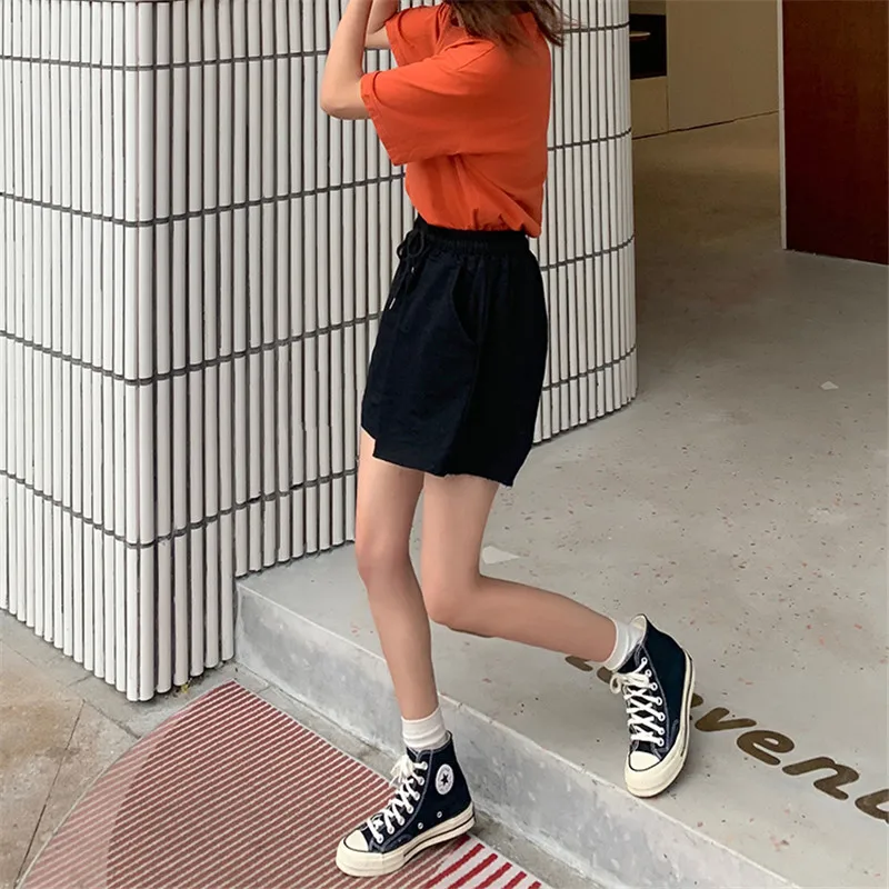 

Limiguyue Summer Women Shorts Casual Wide Leg Lace Up Drawstring Shorts High Elastic Waist Casual Loose joggers Trousers K356