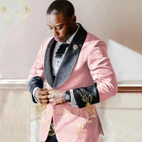 szmanlizi 2022 pink floral printed wedding tuxedos for groomsmen slim fit mens groom suits 2 pieces male party best man blazer