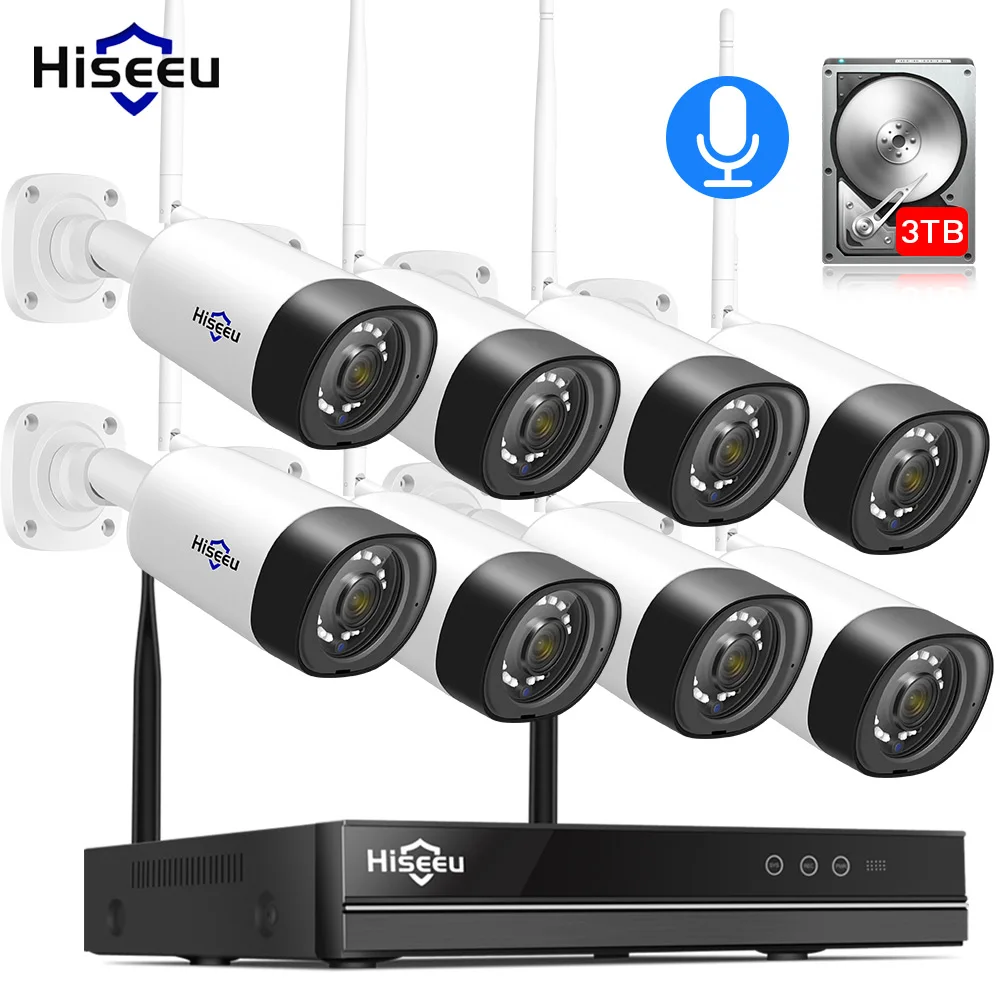 H.265 2MP 8CH Беспроводной аудио камера наружного видеонаблюдения IP Камера Системы NVR Kit 1080 P, размеры для возраста от 1 до 3 лет HDD приложение просмотра Hiseeu