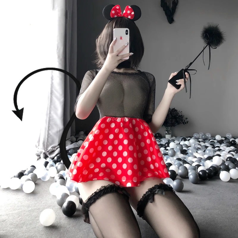 Аниме Kawaii Mouse Косплей костюмы сексуальное нижнее белье кружевная прозрачная