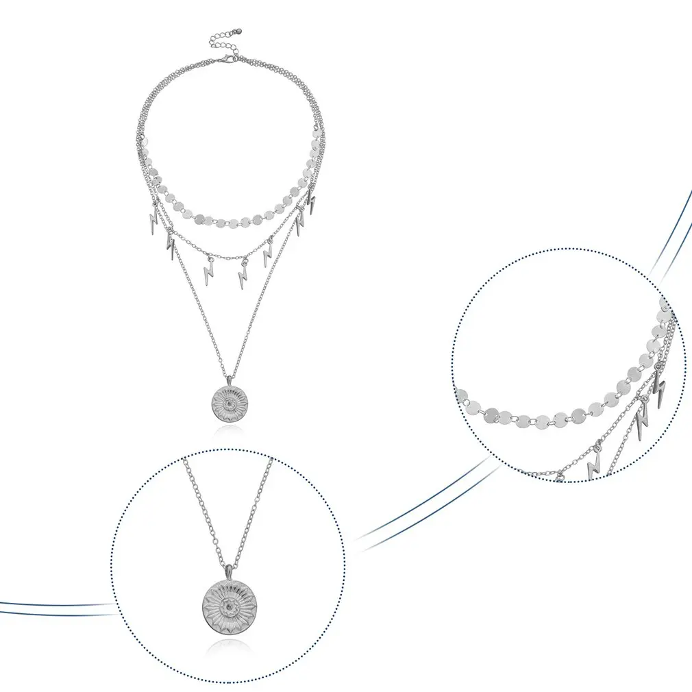Многослойное ожерелье золотая цепочка с блестками подвески молнией Длинная