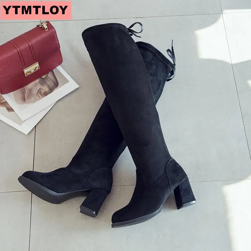 Зимние женские сапоги Пикантные высокие до бедра Сапоги на высоком каблуке с