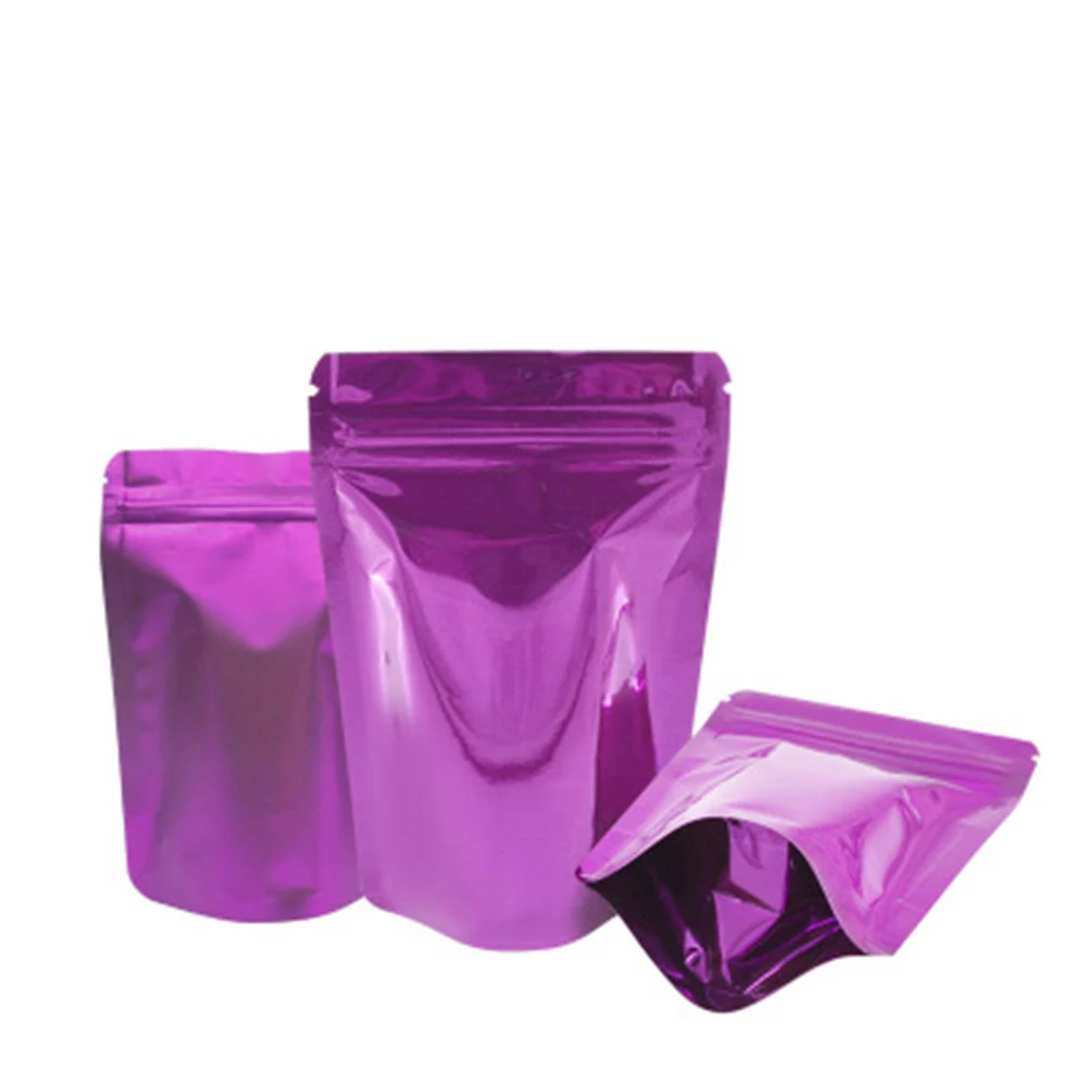 

100Pcs Purple Stand Up Aluminum Foil Zip Lock Self Seal Recyclable Packaging Bag Zipper Beans Candy Package Bag