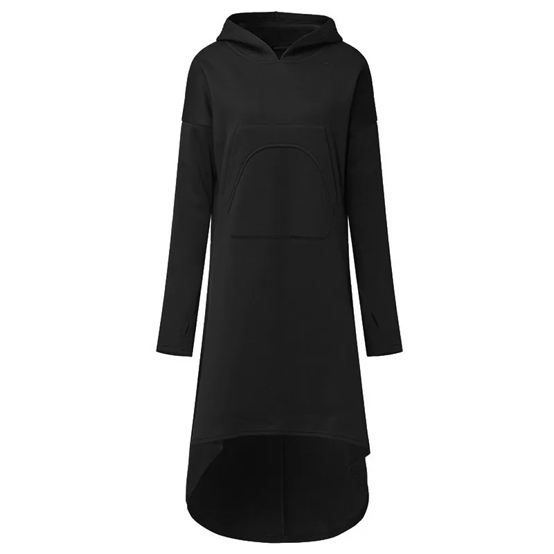 Черный Модная Толстовка Vestidos женские длинные толстовки ZANZEA Повседневные пуловеры с карманами халат женский флисовый джемпер с капюшоном размера плюс - Цвет: Черный