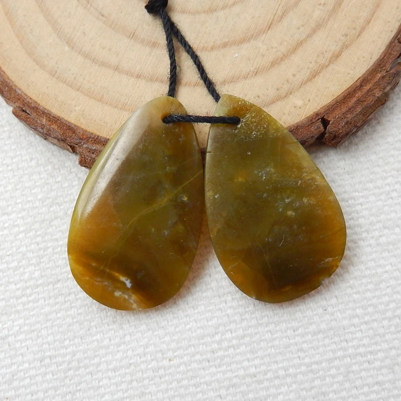 Серьги из натурального камня в форме капли воды с желтым опалом бусины 27x16x4 мм 4 г