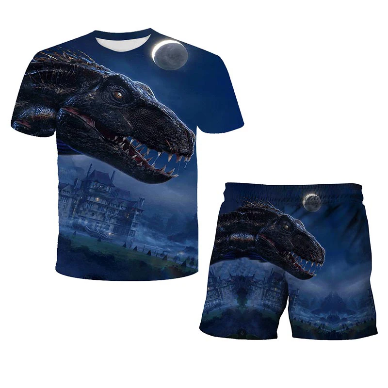 

3D Printed Jurassic Park 2021 New Summer Dinosaur Kids Sets Anime Movie Print Teen T-Shirts Pants 2 Piece Tops Shorts Suit Baby
