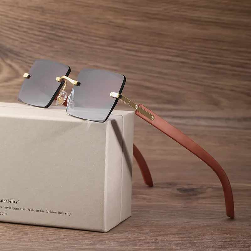 

Очки солнцезащитные мужские прямоугольные без оправы, модные роскошные брендовые дизайнерские квадратные очки в ретро стиле, с защитой UV400