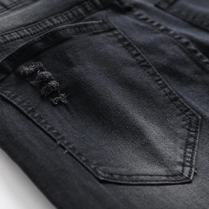 Men black small feet stretch ripped casual jeans brand fashion slim-fit skinny washed trousers plus size | Мужская одежда