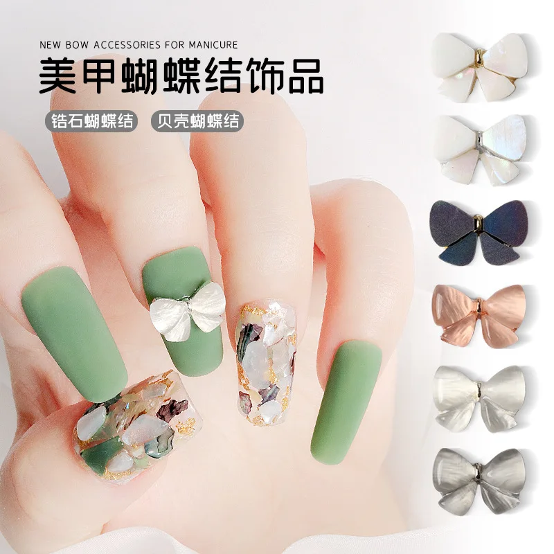 

10pcs/lot 3D Opal Shell Bow Alloy Metal Natural Stones Nail Art Decorations Supplies Nails Accesorios Jewelry Designs Charms