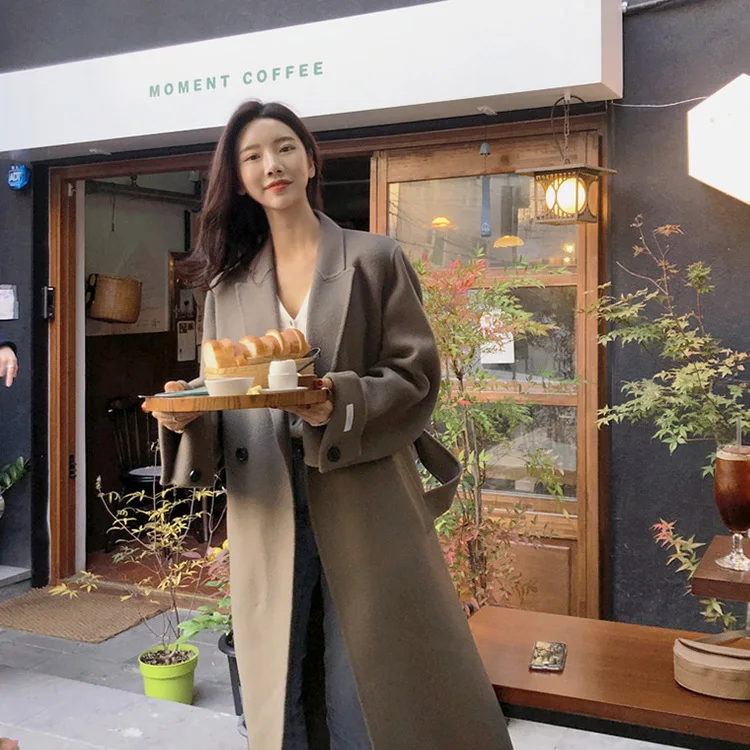 2019 Новое корейское Женское шерстяное пальто x Long ручная работа двухстороннее с