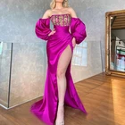 Женское вечернее платье с открытыми плечами, Длинное Элегантное платье с высоким разрезом, в стиле звезд, для выпускного вечера, для осени, 2021