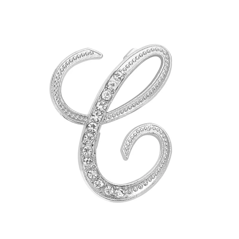 Броши пальто брошь для шали 26 букв горный хрусталь Серебряная булавка украшение